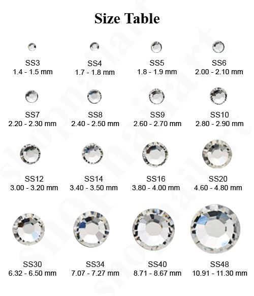 size table rhinestones sparkle bling
