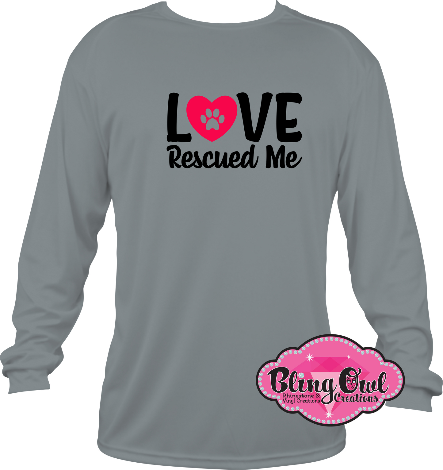 love_paw_print_rescued_me vinyl design long sleeves shirt