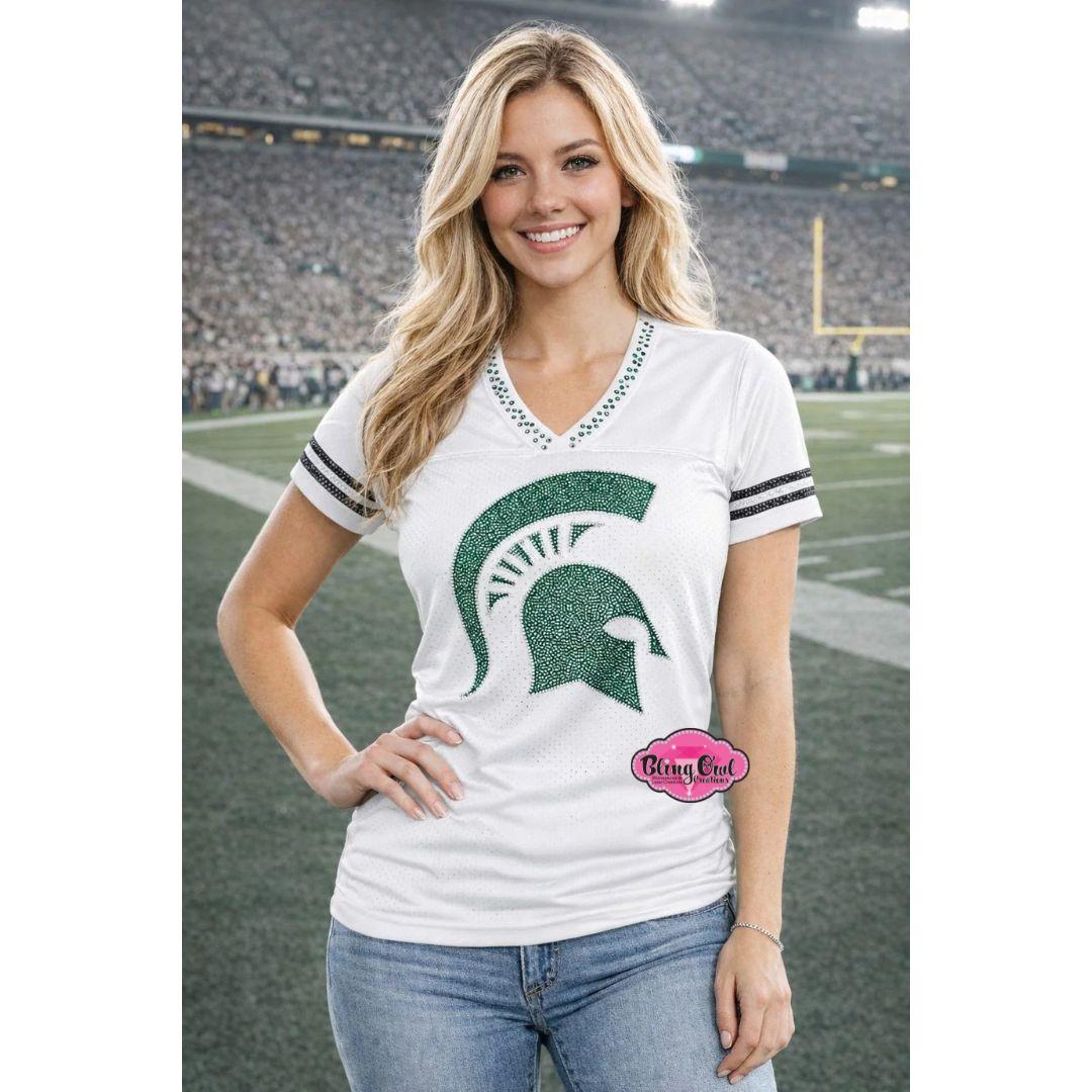 MSU Football Bling Jersey Spartan Helmet Womens Cut