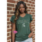 MSU Script Ruffle Sleeve Bling Tee – Women's Green V-Neck