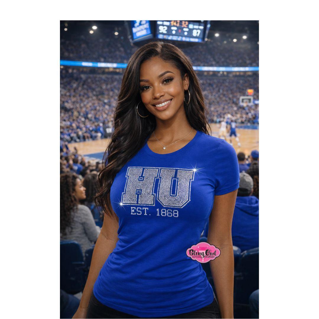 HU Initials Block Scoop Neck Womens Fitted