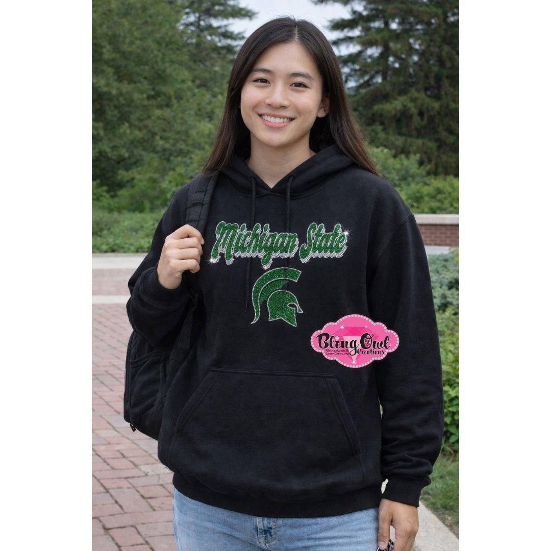 MSU Michigan State Cursive with Helmet