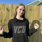 VCU Rams script underneath Cowl Neck Long Sleeve Sample