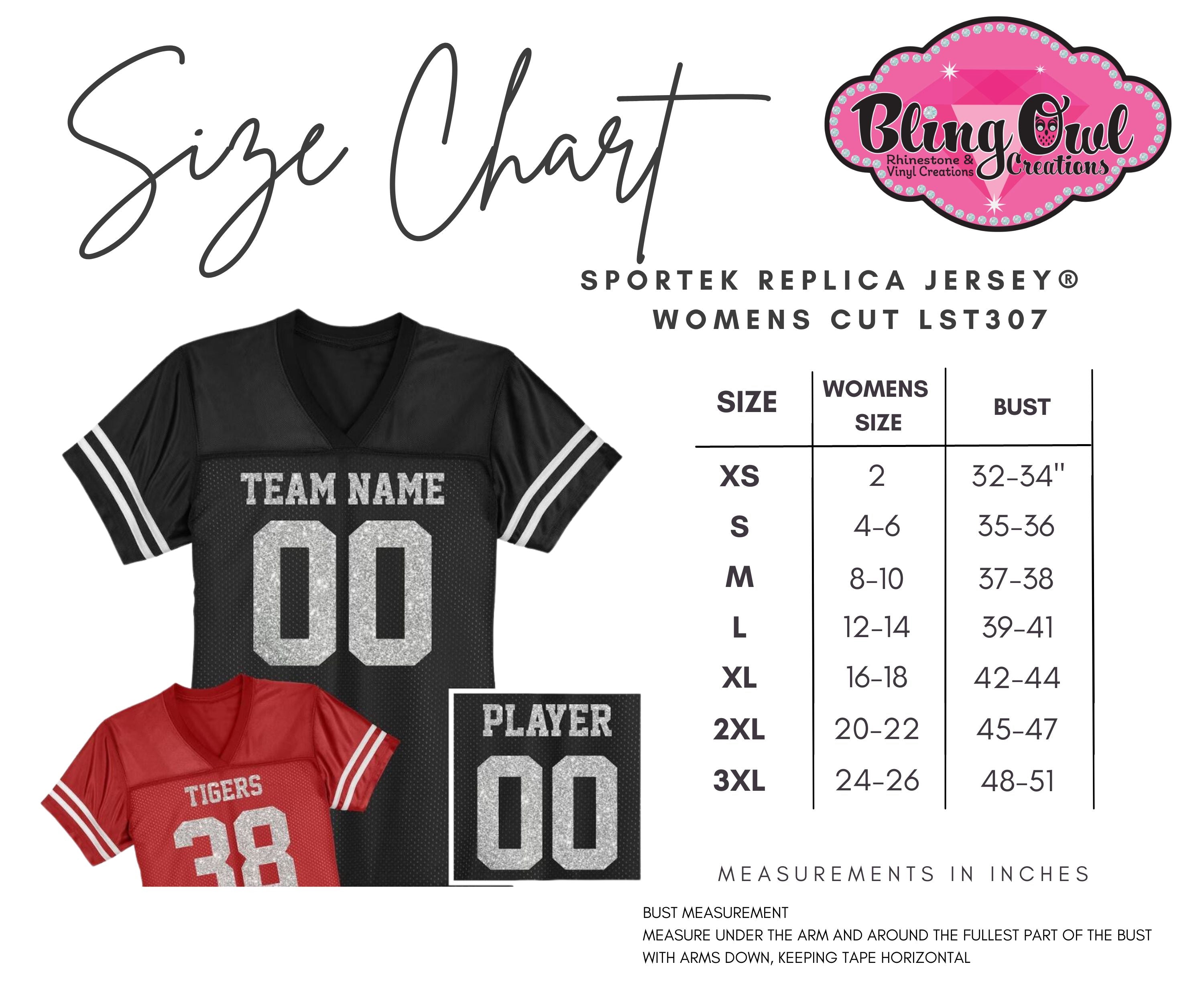 Womens football jerseys size cheap chart