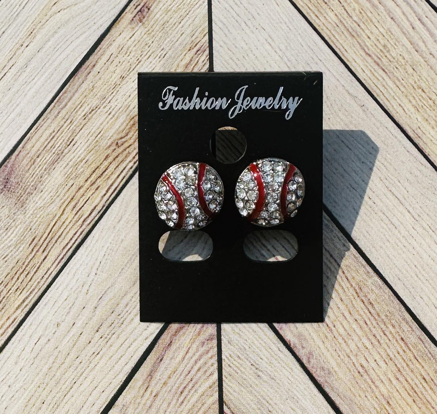 Baseball Metal Rhinestone Stud Earrings