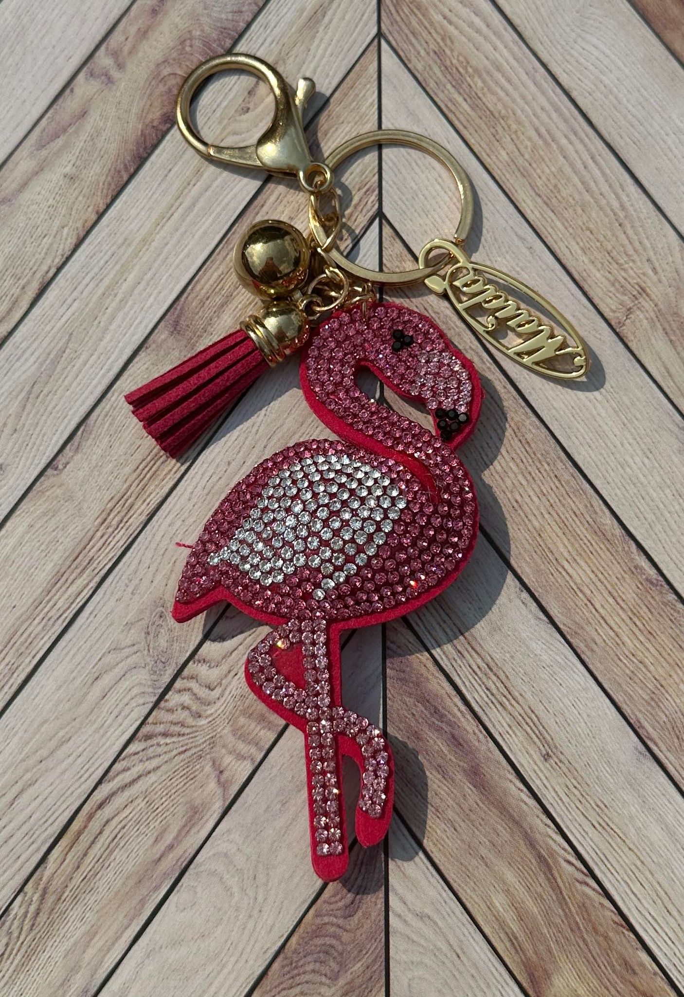 Pink Flamingo Bling Key Chain