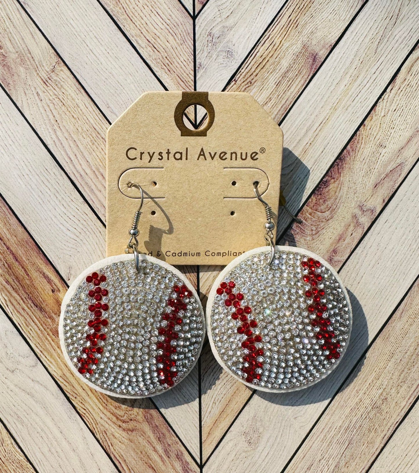 Baseball Sports Rhinestones Cushion Dangle Earrings
