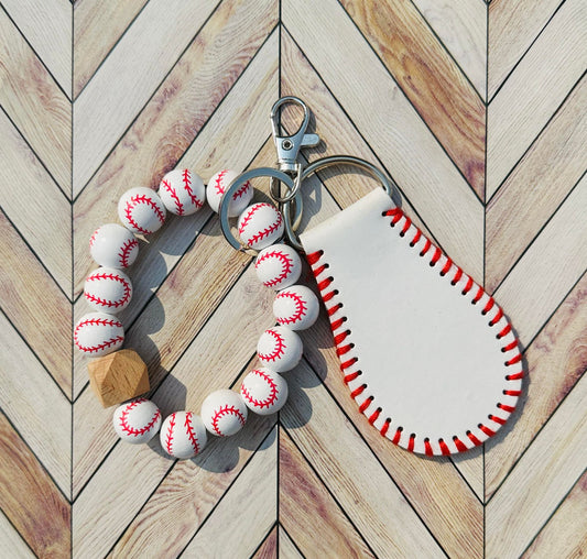 Baseball Beaded Leather Key Ring
