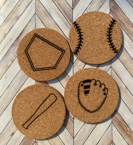 Baseball Cork Coasters Set of 4