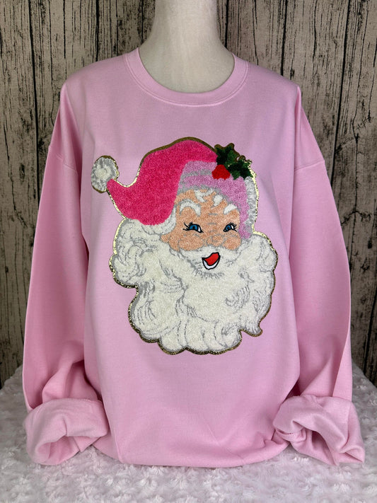 Christmas Chenille Patch Sweatshirt- Santa Face