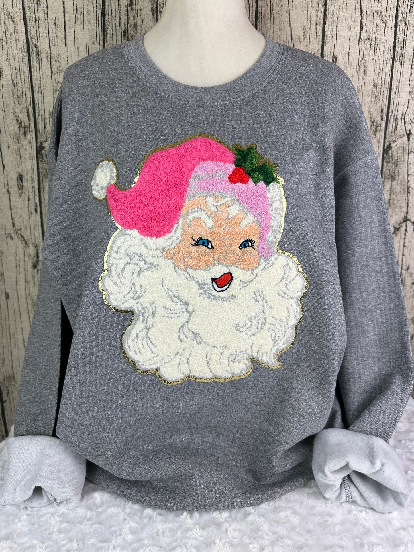 Christmas Chenille Patch Sweatshirt- Santa Face