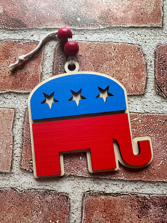 Christmas decor Republican Elephant Ornament Baltic birch wood custom-made ornament political supporters Personalization gift patriotism ornament.