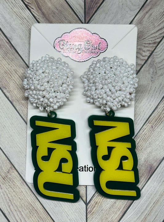 NSU Initials Acrylic Earrings- 2 Layer