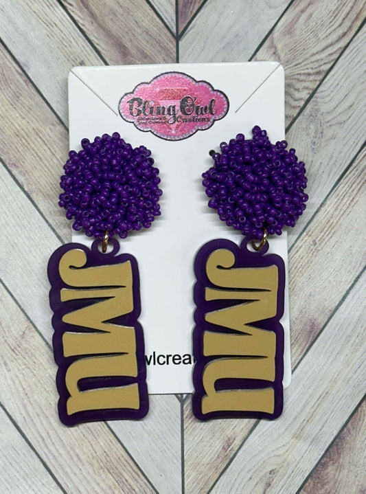 JMU Initials Acrylic Earrings- 2 Layer