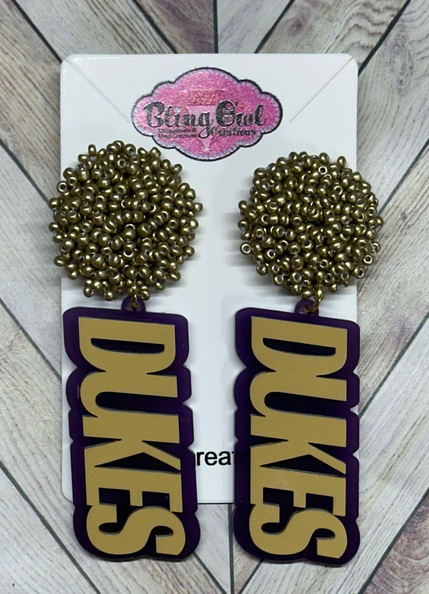 JMU Dukes Initials Acrylic Earrings- 2 Layer