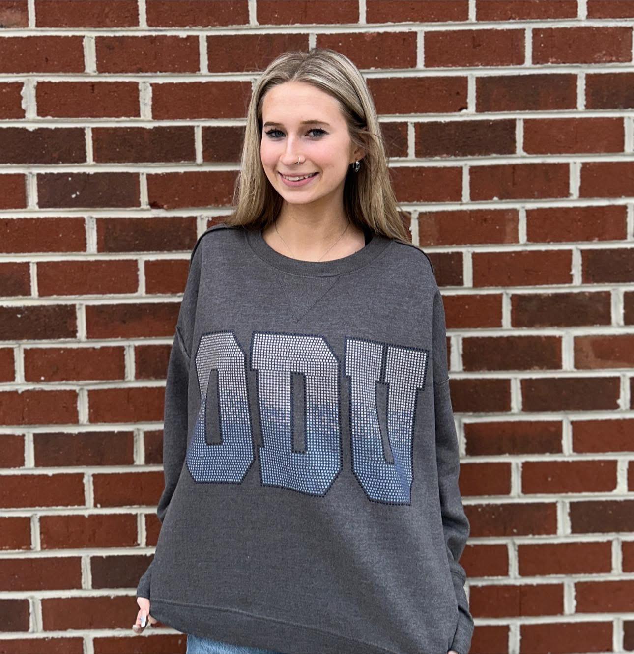 ODU Oversize Initials Bling Charcoal Crewneck Sweatshirt