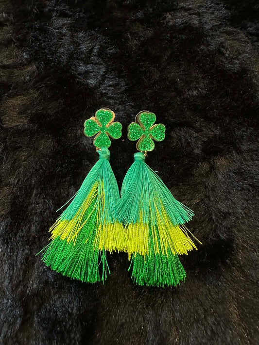 Four Leaf Clover Tassel Earrings