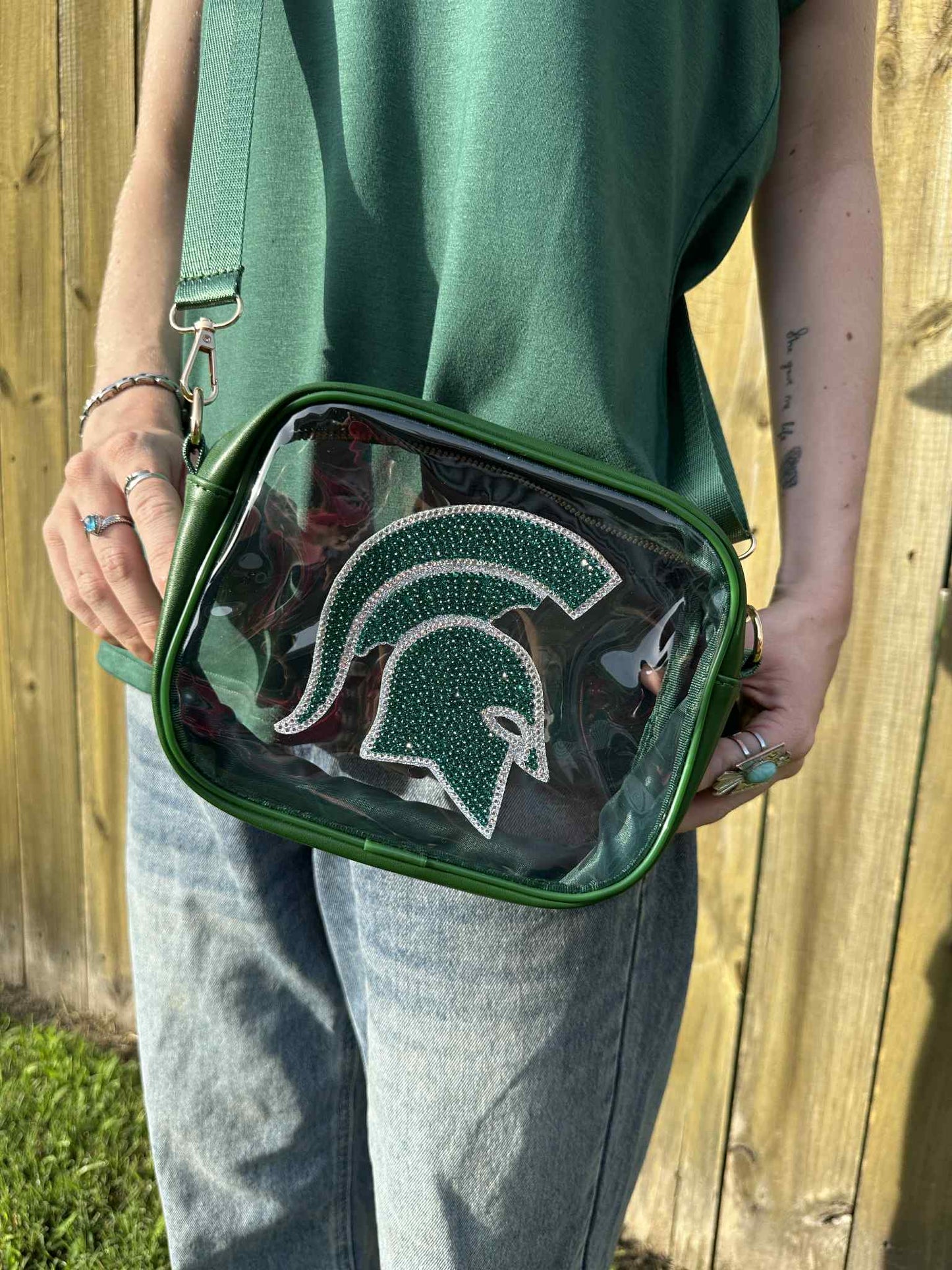 MSU Clear Crossbody Purse with Bling Decal and Adjustable Strap