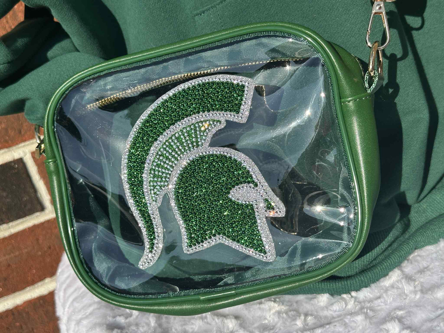 MSU Clear Crossbody Purse with Bling Decal and Adjustable Strap