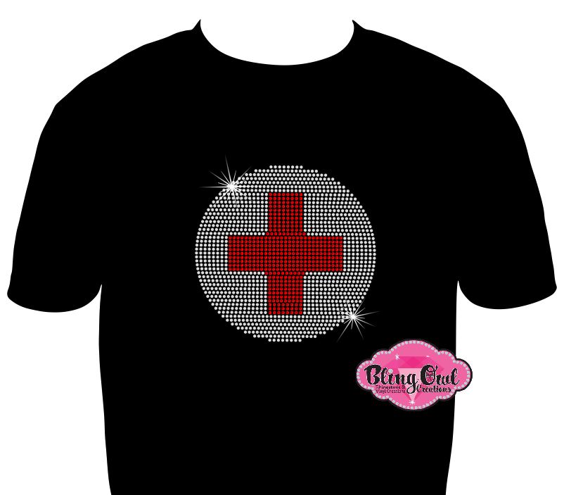 American Red Cross Black Women T-shirt Rhinestone Sparkle Bling Design