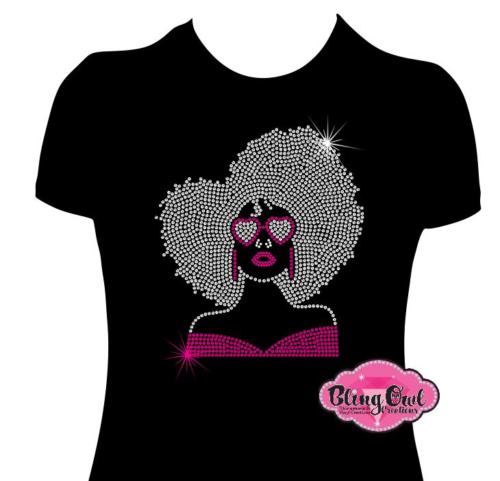 lady heart glasses shirt black women afro hair cultural african american rhinestones sparkle bling