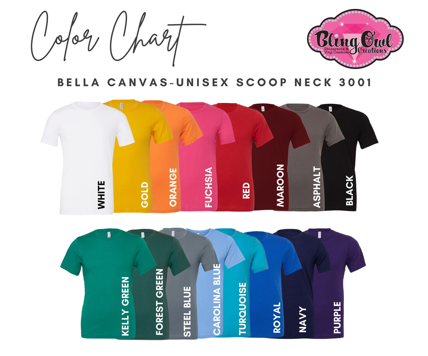 Bella Canvas Unisex Short Sleeve Color Charts