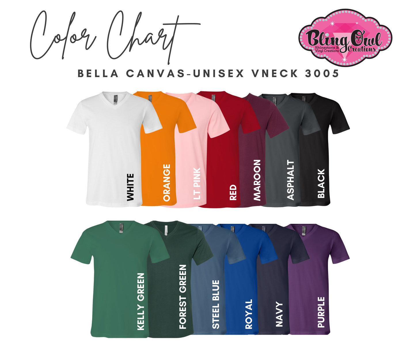 Bella Canvas Unisex Vneck Short Sleeve Color Charts