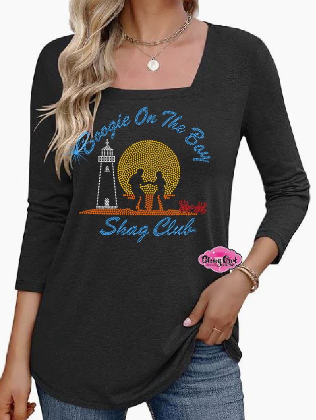 Boogie on the Bay Shag Club 3/4 Sleeve Womens Fitted Shirt