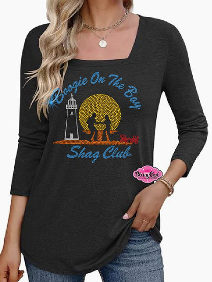 Boogie on the Bay Shag Club 3/4 Sleeve Womens Fitted Shirt