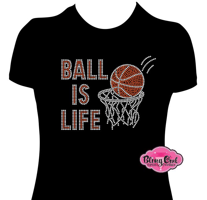 ball is life basketball_ spirit_wear black shirt rhinestones sparkle bling