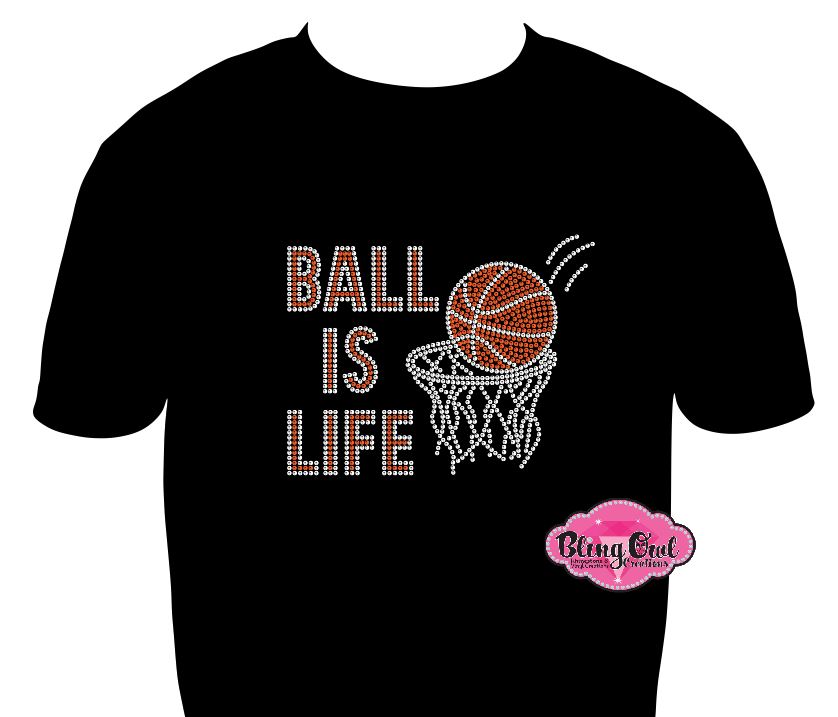 ball is life basketball_ spirit_wear black shirt rhinestones sparkle bling