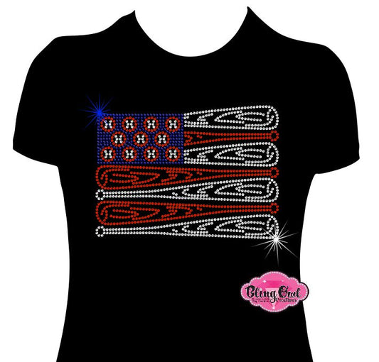 patriotic american flag past time baseball shirts gameday tshirts rhinestones sparkle bling
