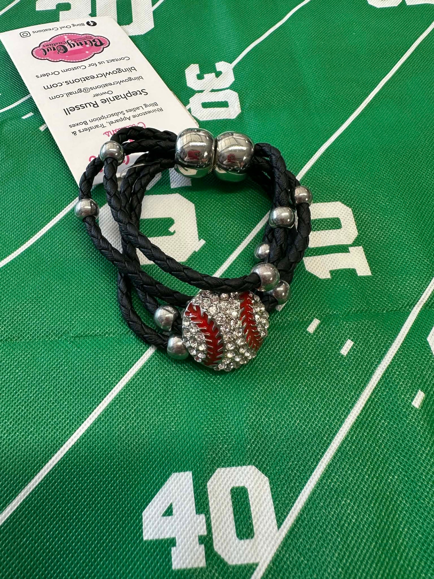Baseball Leather Bling Bracelet