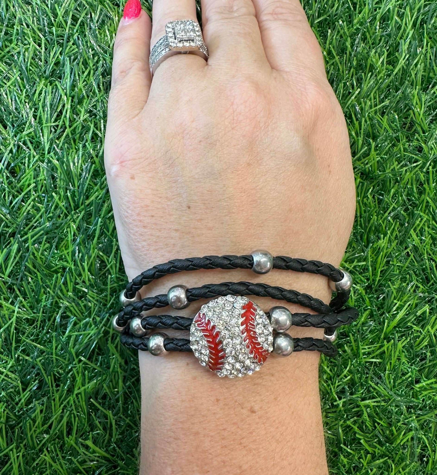 Baseball Leather Bling Bracelet