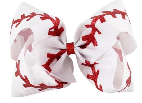 Baseball Glitter Fabric Bow