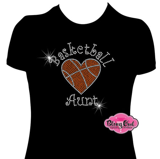 basketball_aunt heart spirit_wear  fitted shirt rhinestones sparkle bling