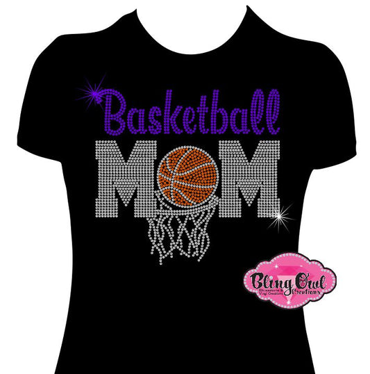 basketball_mom design shirt school spirit wear for sports mom rhinestones sparkle shirt