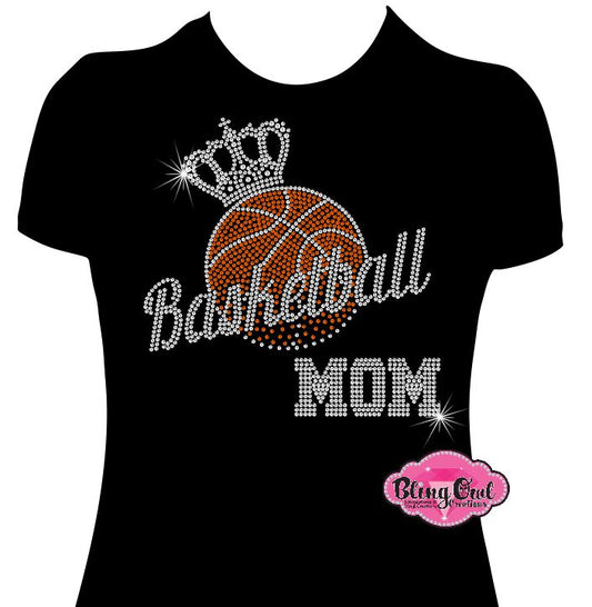 basketball_mom crown spirit_wear gray fitted shirt rhinestones sparkle bling