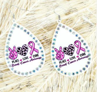Breast Cancer Metal Rhinestone Teardrop Earrings
