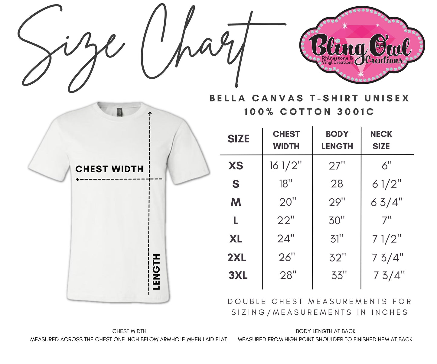 Bella Canvas Unisex Short Sleeve Sizing Charts