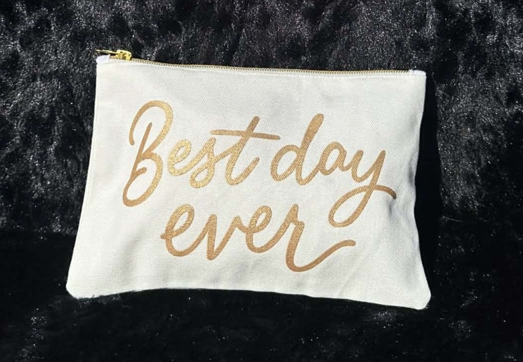 Cream Canvas Best Day Ever Zipper Pouch