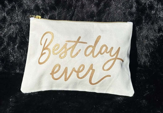 Cream Canvas Best Day Ever Zipper Pouch