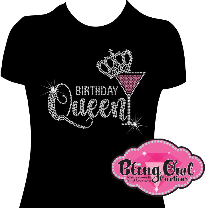 Birthday Queen Martini 1 (Rhinestone TRANSFER ONLY)