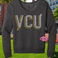 VCU Bold Arch Initials Gray Vneck Sweatshirt