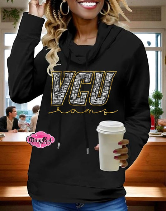 VCU Rams script underneath Cowl Neck Long Sleeve