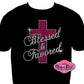 blessed and favored cross faith shirt christian clothing tshirt faith based rhinestones sparkle bling