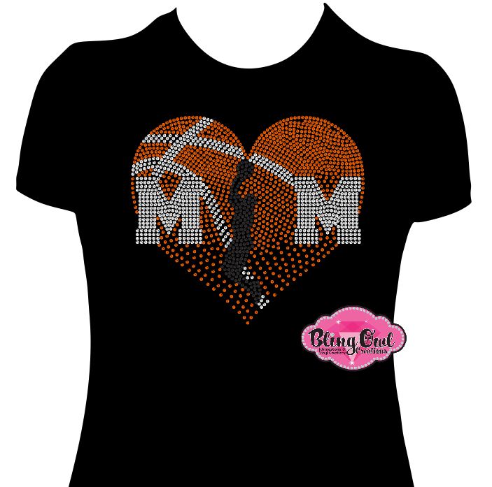 Girl Faded Heart Basketball  (Rhinestone design)