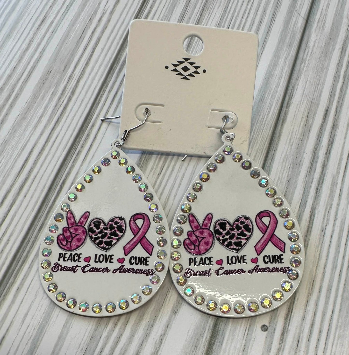 Breast Cancer Metal Rhinestone Teardrop Earrings
