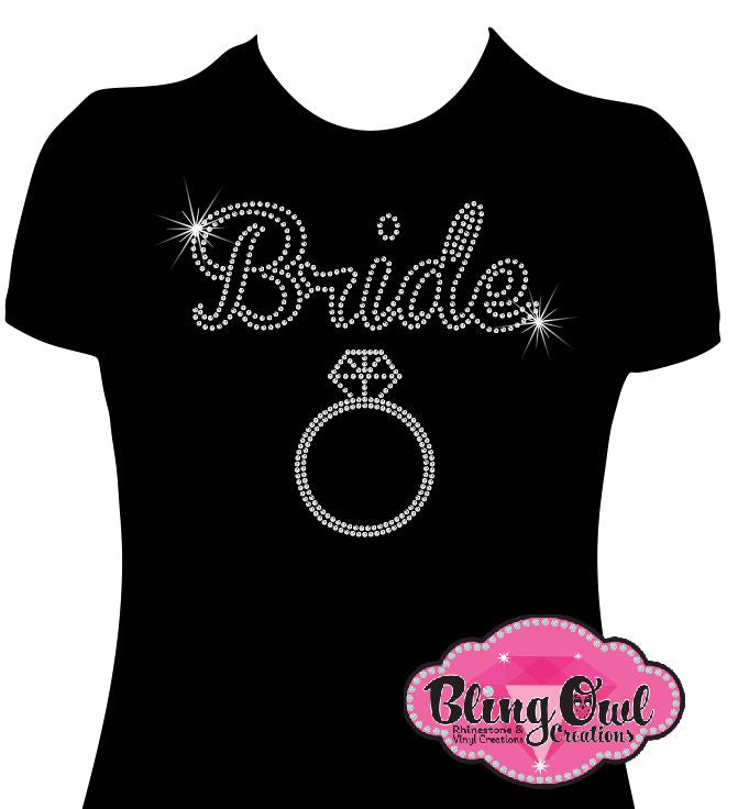 Bride_with_ring bride_to_bling chic_and_classy outfit bachelorette_bling_outfit bridal_shower_tee trendy_bride_to_be shirt rhinestone_royalty sparkle_on_your_day ladies_bling_shirt bling_babes wedding_bling_shirt