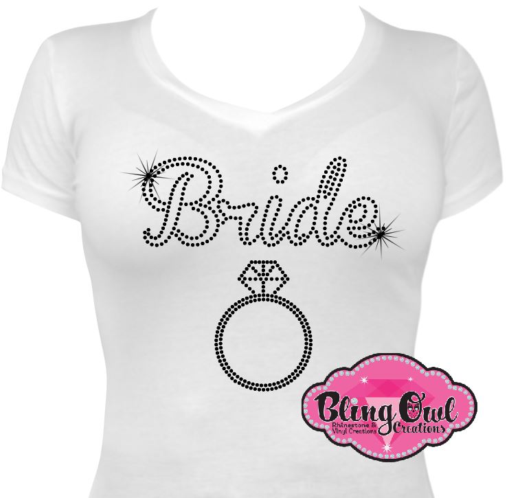 Bride_with_ring bride_to_bling chic_and_classy outfit bachelorette_bling_outfit bridal_shower_tee trendy_bride_to_be shirt rhinestone_royalty sparkle_on_your_day ladies_bling_shirt bling_babes wedding_bling_shirt